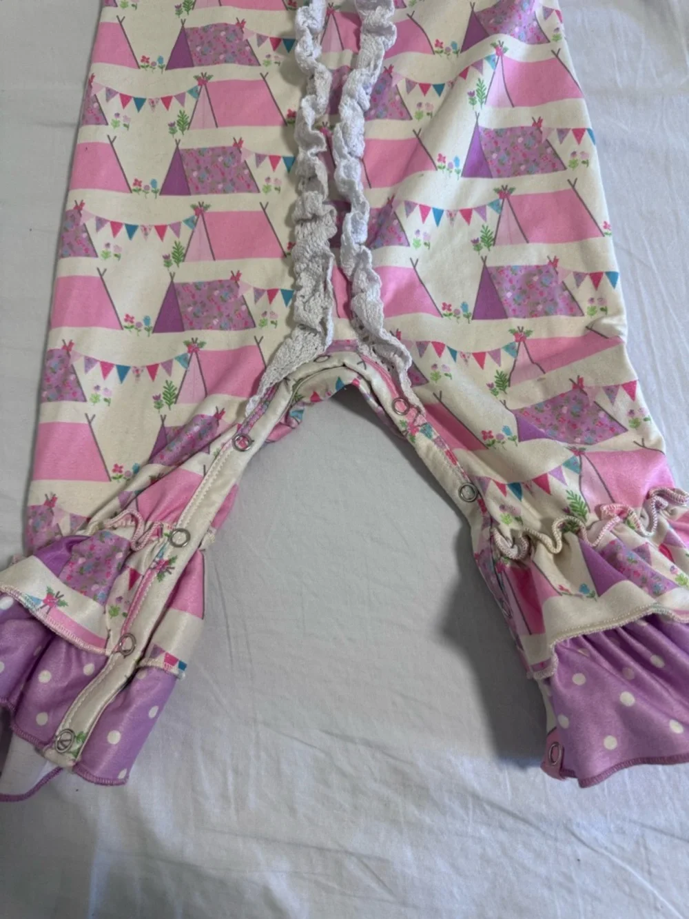 Baby Girls Pink & Cream Ruffle One-Piece Bodysuit